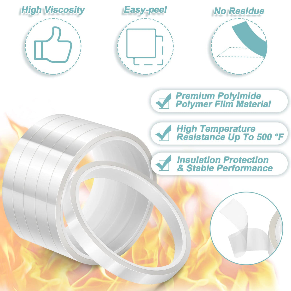 selizo 6 Pack Heat Tape for Heat Press Sublimation, Heat Transfer Tape Heat Resistant High Temperature Adhesive Tape for Dye Sublimation, HTV Craft (Clear) selizo