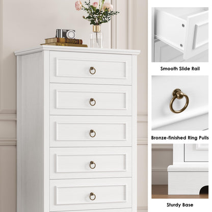 HOSTACK White Dresser for Bedroom, 52" Tall Dresser, Vertical 6 Drawer Dresser, Modern Farmhouse Chest of Drawers, Wood Closet Dresser Storage Dresser Chest for Living Room, Hallway, Entryway - WoodArtSupply