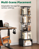 Kalrin 5 Tier Rotating Bookshelf with Extra Storage Cabinet, 360°Spinning Corner Bookshelf, Floor Standing Bookcase for Kids & Adult, Narrow Book Shelf for Bedroom Living Room, Pure Black Kalrin
