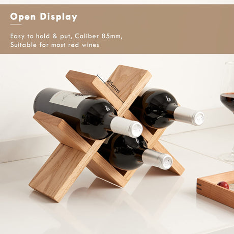 TRWISWDC Wine Rack Countertop Oak Wooden Wine Bottle Holder Rustic Free Standing Wine Storage Racks for Tabletop, Hutches and Display Cabinets - No TRWISWDC