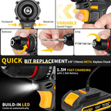 AwxryoX Brushless Compact Drill Tool Set, 60N.m 20V Cordless Drill Tool Box with 2 Battery, 135Pcs Man Household Tool Set with DIY Hand Tool Kits, 531 In-lb Tool Set with Drill for Daily Home Repair AwxryoX