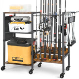 Olakee Fishing Rod Holders for Garage - Fishing Pole Holders up to 12 Rods, Fishing Gear Equipment Organizers Rod Tackle Cart for Home Entryway Corner Olakee