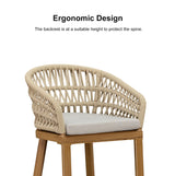 PURPLE LEAF Outdoor Rattan 24" Counter Height Bar Stools Chair Set of 2, Modern Upholstered Patio Bar Stool with Backrest for Indoor and Outdoor, Kitchen Island, Teak PURPLE LEAF