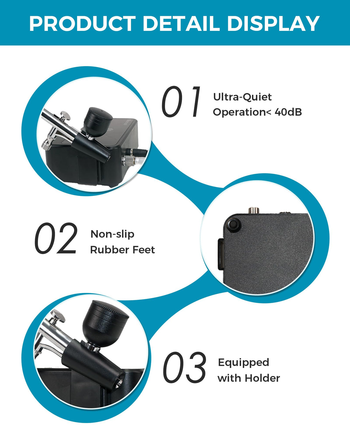 Airbrush Kit with Air Compressor, 50 PSI High Pressure Air Brush with 0.2/0.3/0.5mm Nozzle/Cleaning Sets, Ideal for Modeling, Painting, Nails, Makeup & Cake Decorating KFM