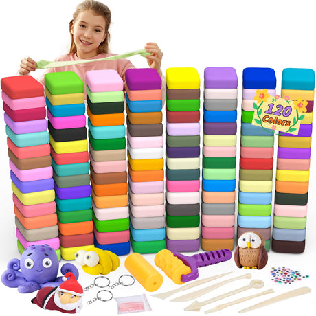 168 PCS Air Dry Clay Kit, Modeling Clay for Kids 120 Colors, DIY Model Magic Clay, Molding Clay Kit with Sculpting Tools, Non-Sticky Soft and Super Light, Arts and Crafts Gift for Boys Girls Kids UZLU