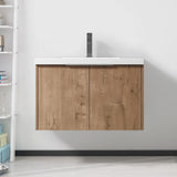 30 inch Bathroom Vanity with Sink, Modern Single Sink Bathroom Vanity, 30" Wall Mounted Bathroom Vanity Cabinet with Resin Basin Top & Soft Closing Doors, Floating Vanity Bathroom in Imitative Oak Minheola