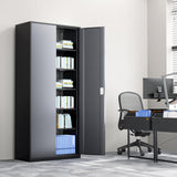 Athena Collection 71" Tall Metal Storage Cabinet with 2 Doors and 6 Ajustable Shelves, Garage Storage Cabinet for Files, Tools, Home Offcie, School, Garage, Pantry, Grey Black Athena Collection