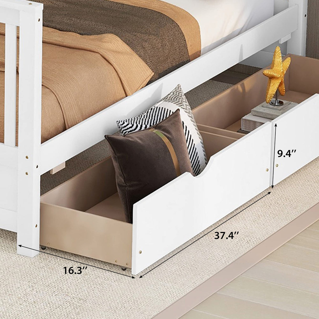 Merax Solid Wood Bunk Bed with Drawers – Convertible Twin Over Full Design in White Merax