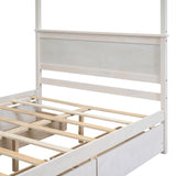 Full Canopy Bed with 4 Drawers, Four-Poster Platform Bed with Headboard and Wood Support Slats, Full Bed Frame Wood Poster Panel Beds for Bedroom (White) Bellemave