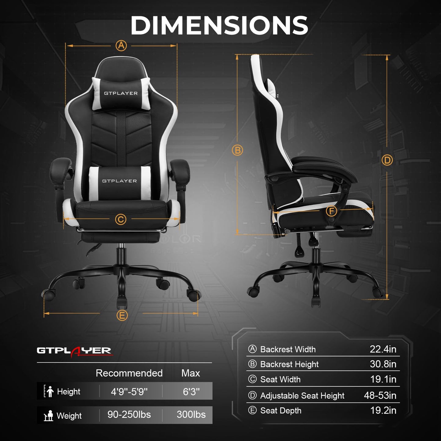 GTPLAYER Gaming Chair with Footrest, Computer Chair for Kids and Adults Office Chair, High Back Ergonomic PC Chair with Lumbar Support by GTRACING (White)