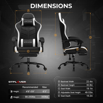 GTPLAYER Gaming Chair with Footrest, Computer Chair for Kids and Adults Office Chair, High Back Ergonomic PC Chair with Lumbar Support by GTRACING (White)