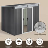 Gizoon 7.4'x5.3' Outdoor Storage Shed Metal Garden Shed with Sliding Lockable Doors, Versatile Tool Bike Shed with Transparent Panel Windows, Outdoor Storage Clearance for Backyard, Patio, Dark Gray Gizoon