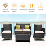 Tangkula 8 PCS Patio Rattan Conversation Set, Outdoor Wicker Furniture Set with Tempered Glass Coffee Table &Thick Cushion, Rattan Chair Wicker Set for Garden, Lawn, Poolside and Backyard (2, Brown) Tangkula