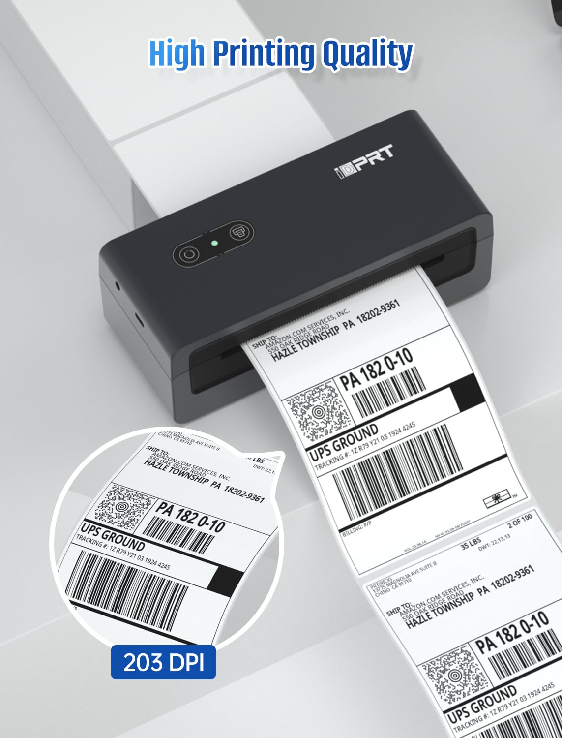 iDPRT Shipping Label Printer 4x6 Bluetooth Thermal Label Printer for Small Business and Shipping Package, Support Android, iPhone, Windows, macOS, Widely Used for Amazon, Shopify, Ebay (Renewed)