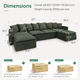 HONBAY Modular Sectional Sofa, Corduroy Sectional Couches for Living Room, U Shaped Couch with Storage, Green HONBAY