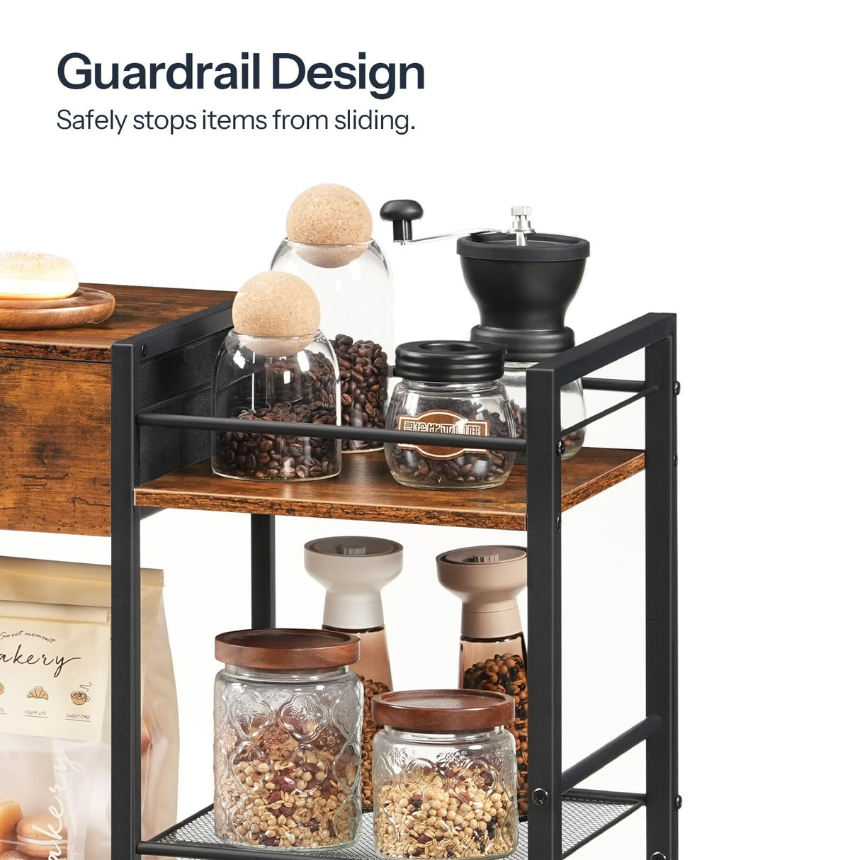 HOOBRO Coffee Bar Cabinet, Farmhouse Coffee Stand Station, 6 Tiers Kitchen Station Table with Drawer, Kitchen Bar Table for Small Space, Buffet Sideboard Cabinet with Storage, Rustic Brown BF77KF01 HOOBRO