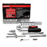 Egofine 46 Pieces 1/4 inch Drive Socket Ratchet Wrench Set, with Bit Socket Set Metric and Extension Bar for Auto Repairing and Household, with Storage Case Egofine