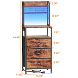 Furologee Tall Nightstand with 3 Drawers, Bedside Table with LED Lights and Charging Station, Night Stand with Pegboard and Shelves, 44'' Tall Bedside Table for Bedroom/Living Room/Dorm/Rustic Brown Furologee