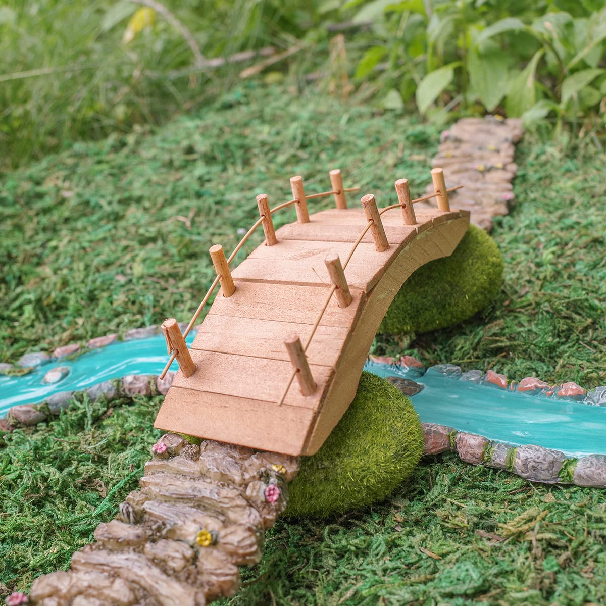 Treasure Gurus Miniature Wooden Arch Bridge Fairy Garden Ornament Outdoor Dollhouse Decor Supply - WoodArtSupply