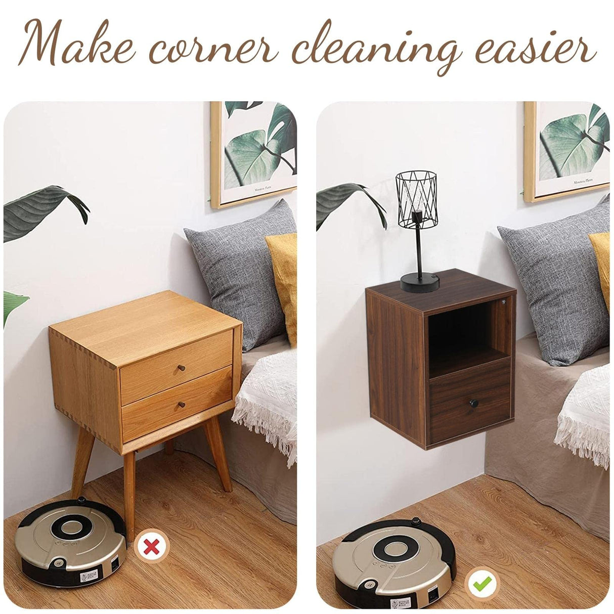 LAPTAIN 2 Pack Floating Nightstand Wall Mounted Shelf with Drawer Storage Bedside Table for Living Room, Bedroom LAPTAIN