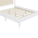 MaiDeHaoo Rattan Bed Frame Queen with Natural Rattan Headboard Wood Boho Bed Frame Queen with 12 Wooden Slats Support Noise Free - White MaiDeHaoo