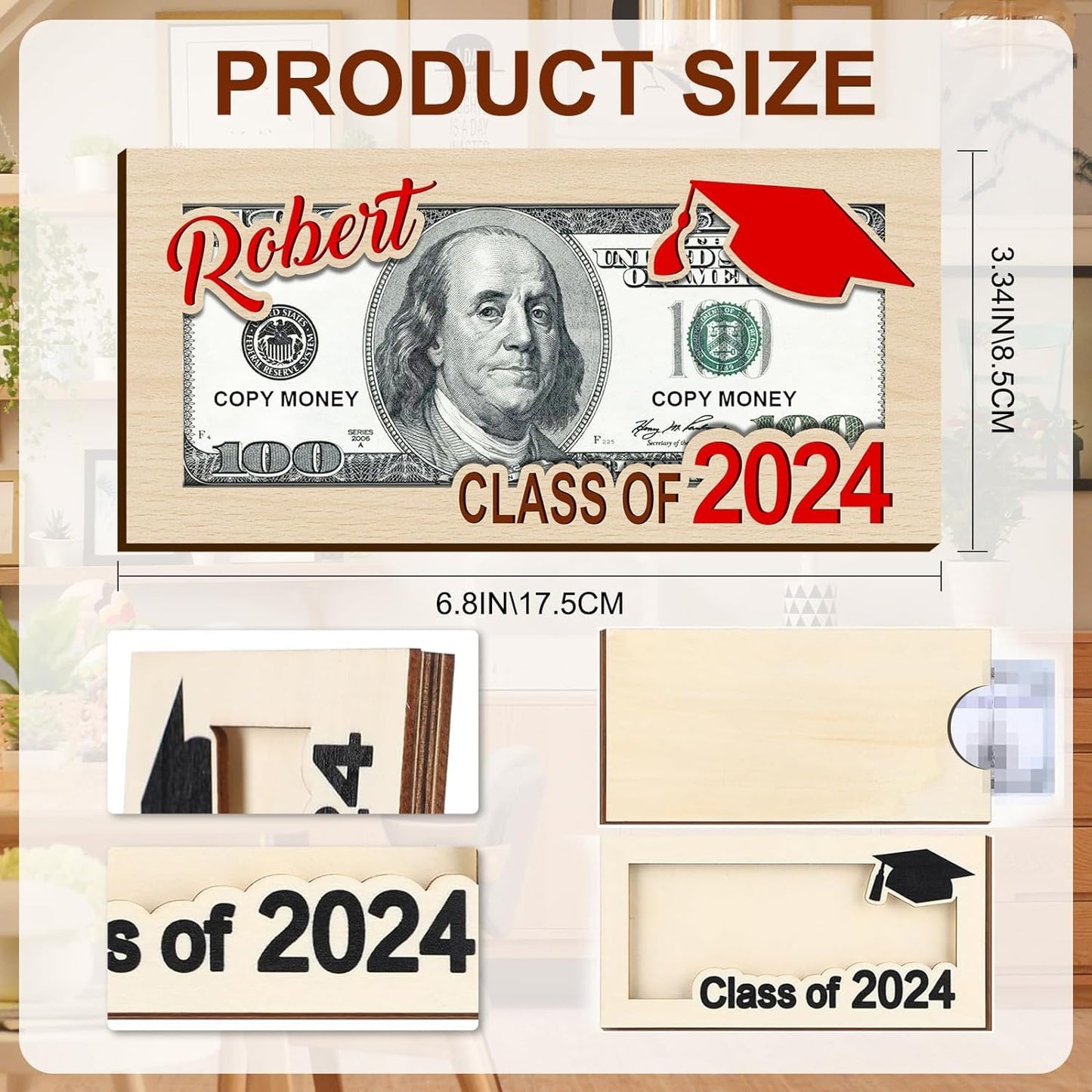 Personalized Graduation Money Holder - Graduation Gift Money Holder, Money Holder for Cash Gift Graduation - Wooden Money Holder, Unique Class of 2024 Graduation Gifts (A) - WoodArtSupply