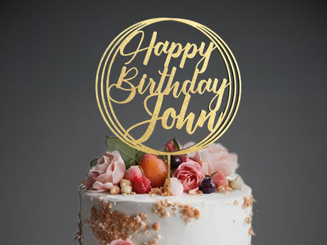 Personalized Happy Birthday Cake Topper Couples Name Cake Topper for Wedding or Engagement Gift Custom Birthday Cake Topper for Any Age Made with Wood & Acrylic designLEE Studio