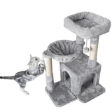Pesofer Cat Tree, Small Cat Tower with Sisal Scratching Post and Hammock Light Gray Pesofer