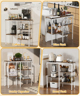 Artibear 4-Tier Kitchen Microwave Oven Stand, Adjustable Coffee Bar Station for Small Appliance, Baker's Rack with 4 Hooks & 5 Storage Shelves, Utility Rack for Kitchen, Living Room, Office, White Artibear