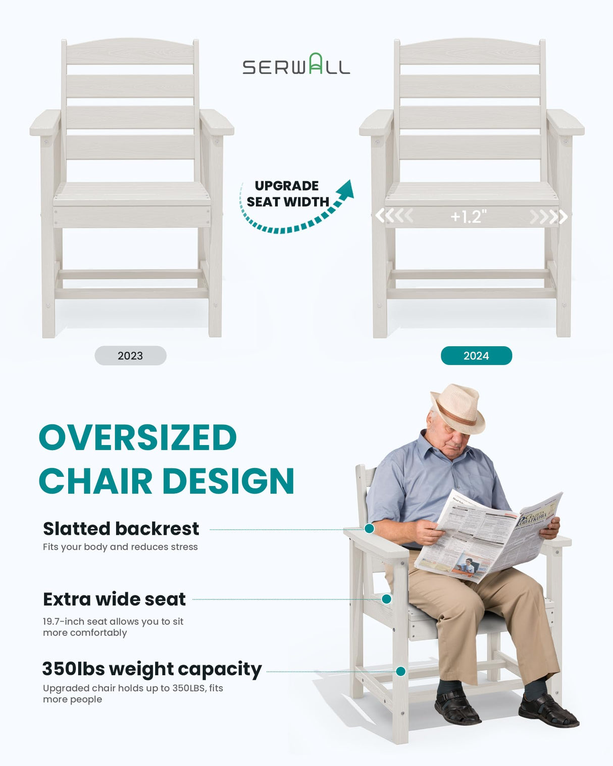 SERWALL Patio Table Set, Outdoor HDPE Dining Set with Umbrella Hole, 5-Piece - Table and 4 Chairs, All Weather for Lawn, Garden, Poolside, White SERWALL