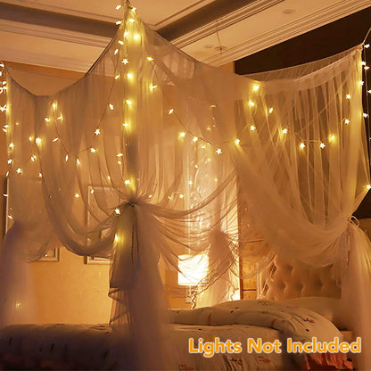 Twinkle Star 4 Corner Post Bed Canopy, Elegant Curtain Net for Full/Queen/King Size Bed (White)