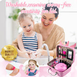 Kids Washable Makeup Kit& Nail Polish Kit for Girl, Kids Play Makeup Set Nail Art Princess Make Up Pretend Play Christmas Birthday Gift for Girls 3 4 5 6 7 8 9 10 11 12 Year Old Rhybor