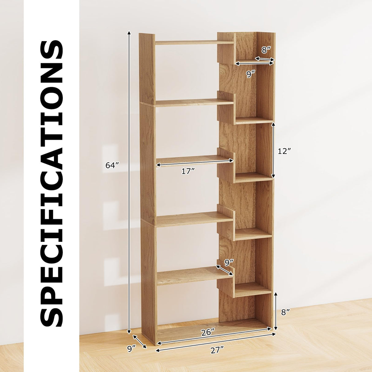 Tangkula 6-Tier Bookshelf, 64”H Tall Open Bookcase with Anti-Tip Kits, Home Office Free-Standing Wood Room Divider Display Book Shelf, Modern 11-Shelf Storage Rack for Study, Living Room (1, Natural) Tangkula