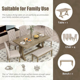 Farmhouse Dining Table Set for 6, Kitchen Table Set with Chairs and Bench, 6 Piece Solid Wood Dining Room Set with Trestle Table Legs for Kitchen, Dining Room (Natural Wood Wash) Mirightone