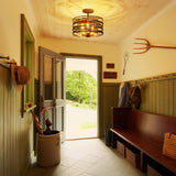 LumFurn 3-Lights Farmhouse Ceiling Light Fixture, Rustic Close to Ceiling Semi-Flushmount, Perfect Lamp for Living Room, Foyer, Kitchen, D12.6 x H11, Matte Black & Wood Texture Finish LumFurn