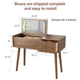 AQIMUELE Wood Vanity Desk with Mirror and Lights, Dressing Vanity Table Vanity Set 4 Drawers, 40 Inch Large Make Up Vanity Table Wooden with 3 Lighting Modes for Bedroom Walnut(with Adapter) AQIMUELE