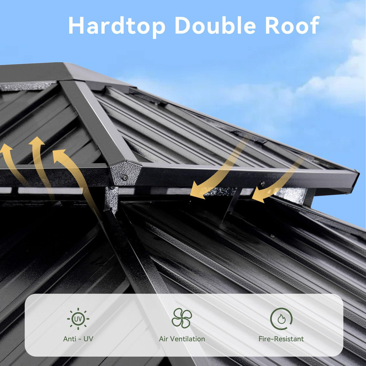 Aoxun 12' X 16' Permanent Hardtop Gazebo Aluminum Gazebo with Galvanized Steel Double Roof for Patio Lawn and Garden, Curtains and Netting Included, Grey Aoxun