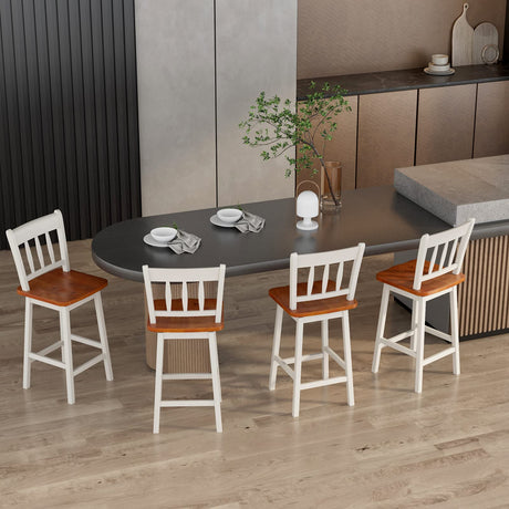 COSTWAY 24.5 Inch Ergonomic White Bar Stools Set of 4 with 360° Swivel & Footrest COSTWAY