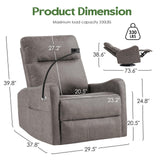 AYEASY Oversized Recliner Chair, Leather Swivel Rocking Chair Reclining with Phone Holder, Ergonomic Lazy Boy Fabric Sofa Chair with Lumbar Support, Manual Glider Chair for Living Room, RV, Grey AYEASY