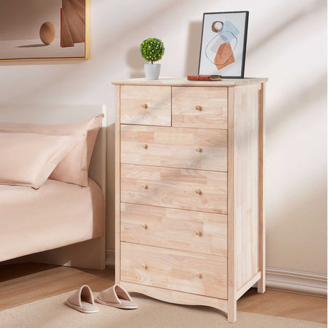 VINGLI Upgraged Unfinished 6 Drawer Dresser for Bedroom Natural Solid Wood Dresser Color DIY, Rustic Farmhouse Tall Dresser with Spacious Storage Chests of Drawers with Full Extension Drawer Slides VINGLI