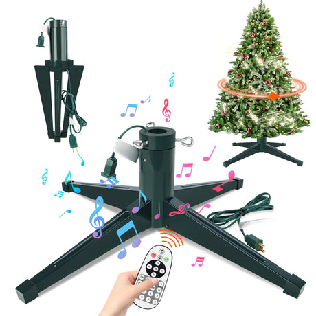 Axcoix 𝐌𝐮𝐬𝐢𝐜𝐚𝐥 Rotating Christmas Tree Stand, Adjustable Tree Stands with Remote Control Music, Speed and Light, Artificial Christmas Tree Stand for Up to 8 FT 100 LB Tree Axcoix