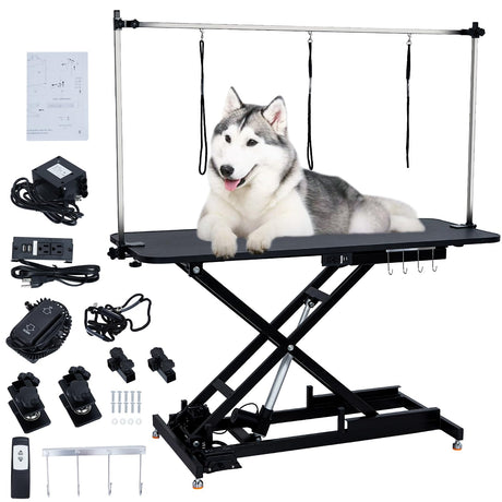 GarveeLife 48" Hydraulic Dog Grooming Table for Pet, Heavy Duty Structural Hydraulic Max Load 350Lbs Professional Pet Grooming Table with Adjustable Overhead Arm & Noose Height Range 9.4''-39.4'' GarveeLife