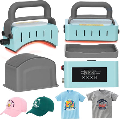 XDOVET Heat Press Machine, Mini Heat Press Machine for T-Shirts & Caps, Flat and Curved Heating Plate, Safty Base, Hat Press Machine for Patches, Sublimation