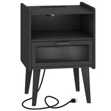 MMEOLUOOK Nightstand with Charging Station, Bedside Tables, End Table Side Table with 2 Tiers Storage Space, for Bedroom, Living Room, Black MLBZ07BE MMEOLUOOK