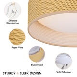 CALOKES 13" Woven Rattan-Style Boho Flush Mount Ceiling Light, LED 24W 3000K Closed to Ceiling Light Fixture with Classic Linen Drum Design for Bedrooms, Kitchen, Dining Room, Hallway CALOKES