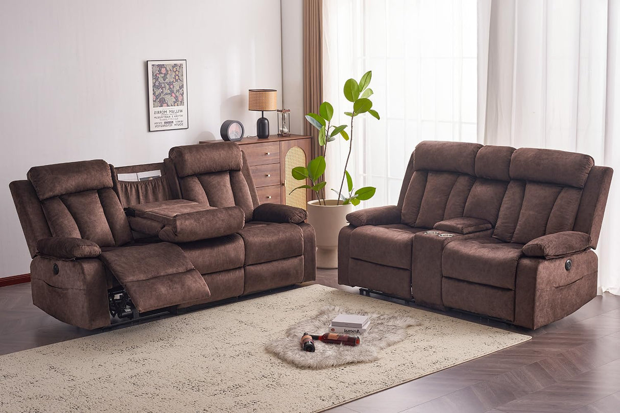 RIHEREFY Velvet Reclining Couch Set, Loveseat Recliner Sofa with Console, Cup Holder, USB & Type C, Massage & Heat, Modern Living Room Furniture, Brown, 82" W x 35.9" D x 42.5" H RIHEREFY