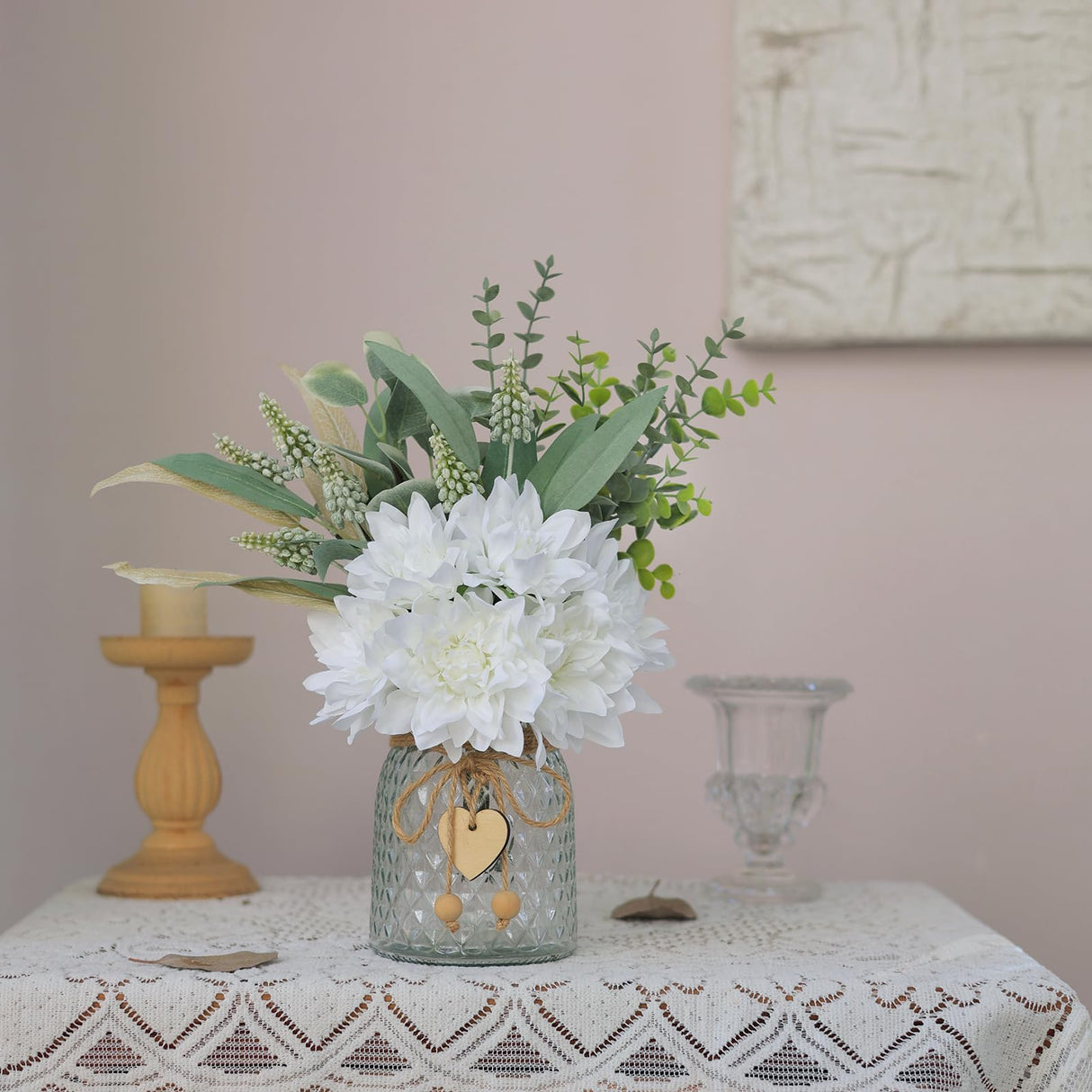 Faux Flowers with Vase,Artificial Silk Flowers in Vase, Fake Plant Eucalyptus and Willow,Flower Arrangement for Home Farmhouse kitchen Dining Table Centerpiece Decorations Coffee Table Decor (White) VIERENA