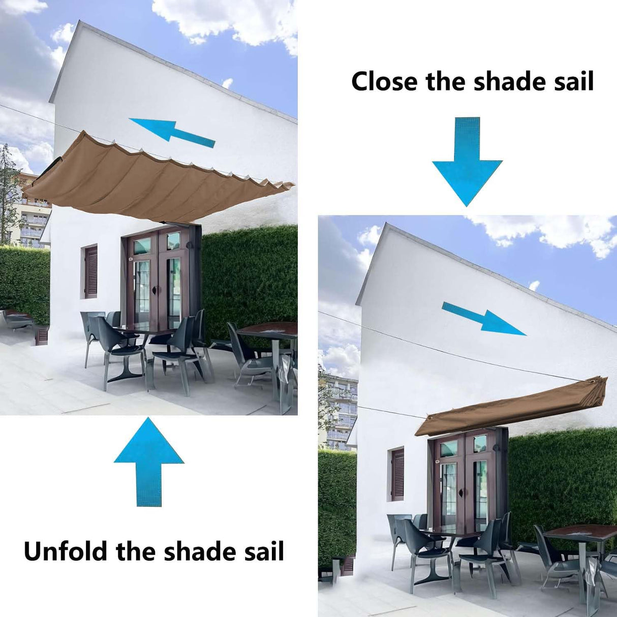 Retractable Sun Shade Sail 4' x 10' Waterproof Wave Pergola Shade Cover Polyester Sunscreen Awning Canopy Wind Protection for Outdoor Patio Yard Terrace Carport Khaki Woace