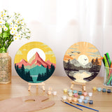 Faccito 4 Pack Wooden Landscape Paint by Numbers Kit for Adults Beginners 8 Inch Unfinished Round Wood Board Acrylic Paint Nylon Brush Hook Distant Mountains Sunset Lake DIY Crafts for Home Wall Decor Faccito