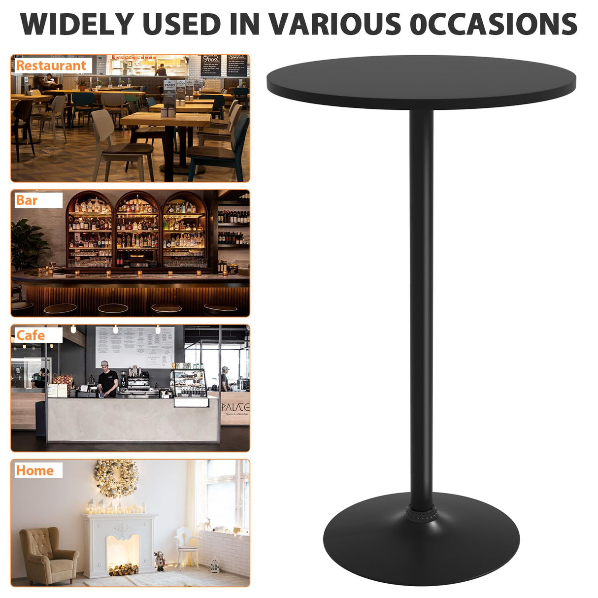 Tall Bar Table Cocktail Table Drink Table With Metal Base, 40" High Top Table 23.6 In MDF Top Pub Table Bar Height Table Bistro Table Round Table Drink Tables for Small Spaces Home, Wood, Black BORGEBY